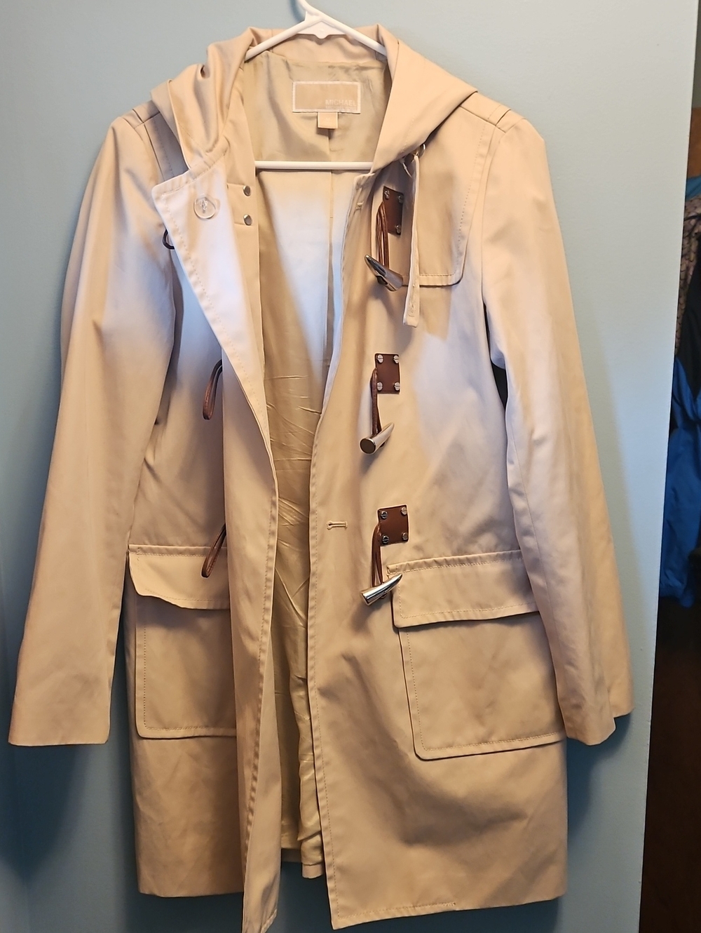 Michael Kors Beige Hooded Toggle Trench Coat